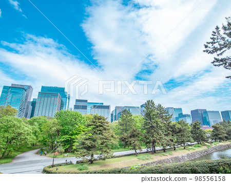 Stone walls of the Imperial Palace and buildings in Marunouchi 98556158