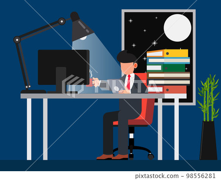 Working overtime. Businessman work hard in rush to finish project in time. Working overtime. Businessman work hard in rush to finish project in time. 98556281