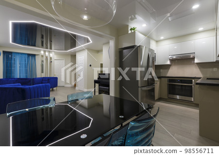 Living Room and Kitchen Modern Interior. Modern townhouse renovation Living Room and Kitchen Modern Interior. Modern townhouse renovation 98556711