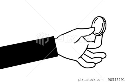 拿著硬幣的單色手的插圖 拿著硬幣的單色手的插圖 98557291