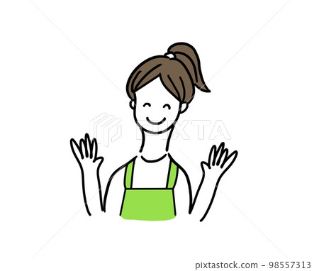 馬尾辮女上半身揮動雙手 馬尾辮女上半身揮動雙手 98557313