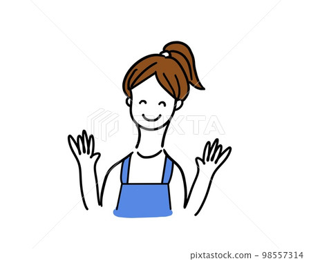 馬尾辮女上半身揮動雙手 98557314
