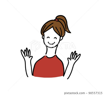 馬尾辮女上半身揮動雙手 98557315