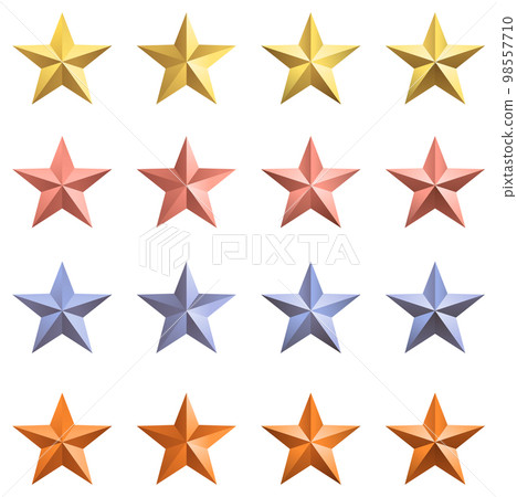 Set of different colours of 3D metal stars 98557710