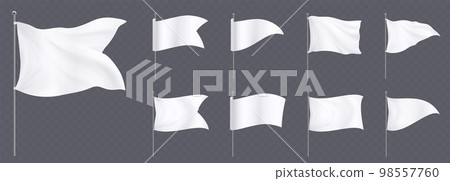 White flags and pennants on poles mockup 98557760