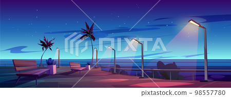 Night embankment illuminated with street lights 98557780