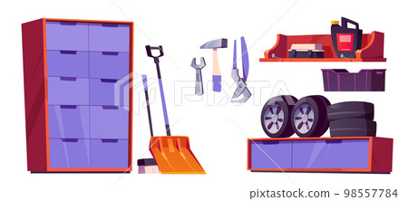 Garage, workshop or storage room interior set Garage, workshop or storage room interior set 98557784