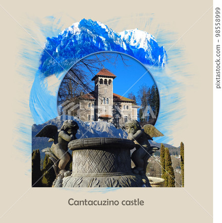 Cantacuzino Castle and yard in a sunny day. Ancient castle in Busteni, Romania and the Carpathian Mountains Cantacuzino Castle and yard in a sunny day. Ancient castle in Busteni, Romania and the Carpathian Mountains 98558999