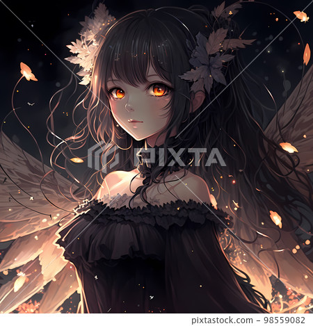 Anime girl in a dark dress AI generated image - Stock Illustration  [98559085] - PIXTA