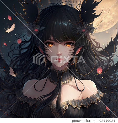 Anime girl in a dark dress AI generated image - Stock Illustration  [98559085] - PIXTA