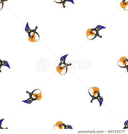 Penguin with guitar pattern seamless background texture repeat wallpaper geometric vector 98559377