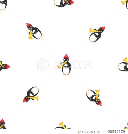 Penguin gold trumpet pattern seamless background texture repeat wallpaper geometric vector 98559379