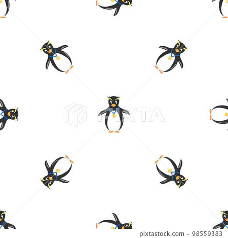 Penguin with gold medal pattern seamless background texture repeat wallpaper geometric vector 98559383