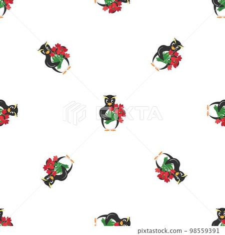 Penguin with flower bouquet pattern seamless background texture repeat wallpaper geometric vector Penguin with flower bouquet pattern seamless background texture repeat wallpaper geometric vector 98559391