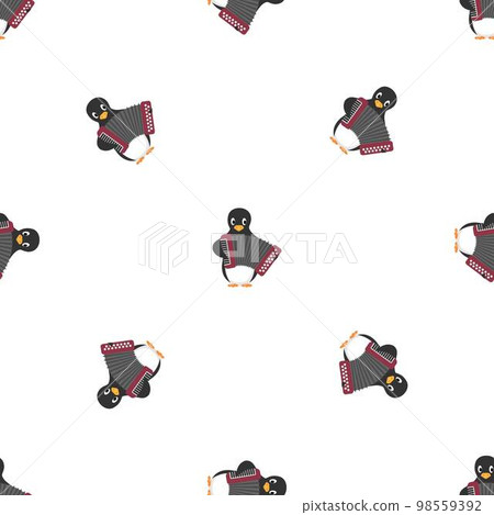 Penguin play harmonica pattern seamless background texture repeat wallpaper geometric vector 98559392