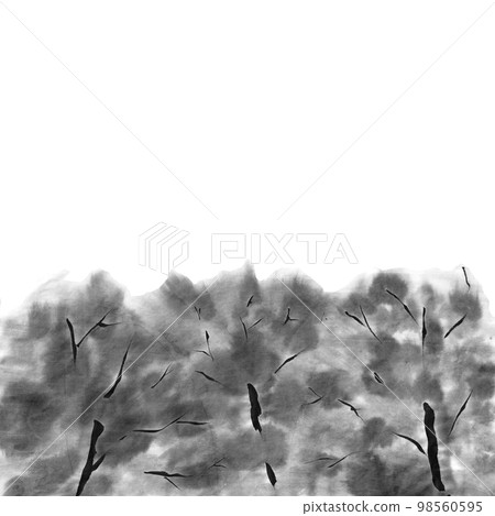 被雨水擊中的樹木的圖像背景單色插圖(墨水手繪插圖) 被雨水擊中的樹木的圖像背景單色插圖(墨水手繪插圖) 98560595