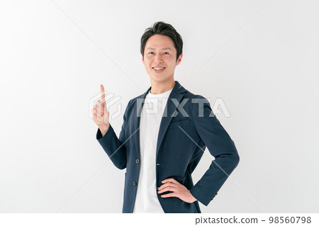 Casual business middle-aged male pointing 98560798