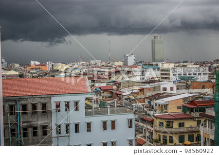 Phnom Penh Over View with Dark Sky nearly raining Phnom Penh Over View with Dark Sky nearly raining 98560922