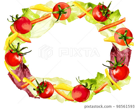 手繪水彩蔬菜沙拉插畫矩形框橢圓形 手繪水彩蔬菜沙拉插畫矩形框橢圓形 98561593