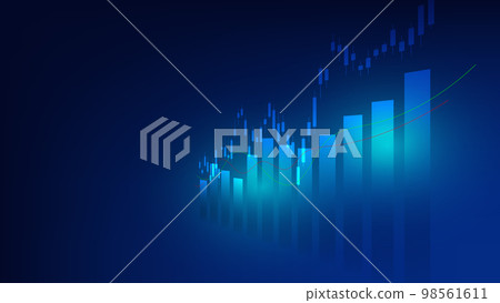 Financial business statistics with bar graph and candlestick chart show stock market price and effective earning on blue background 98561611