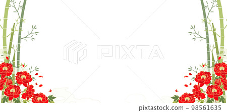 透明背景紅牡丹和日式雲竹圖案背景材料（雙面） 98561635