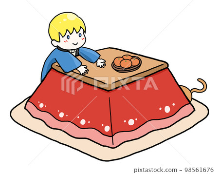 一個用被爐熱身的白人男孩的插圖 98561676