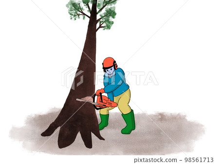 Forestry: A person who cuts trees with a chainsaw 98561713