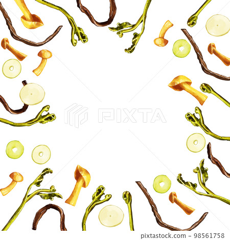 Hand-painted watercolor wild vegetable illustration square frame / enclosure Hand-painted watercolor wild vegetable illustration square frame / enclosure 98561758