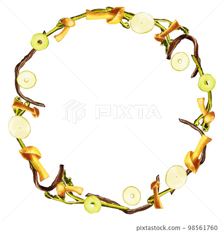 Hand-painted watercolor wild vegetable illustration square frame/circle Hand-painted watercolor wild vegetable illustration square frame/circle 98561760