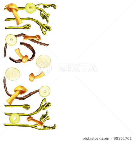 Hand-painted watercolor wild vegetable illustration square frame left 98561761