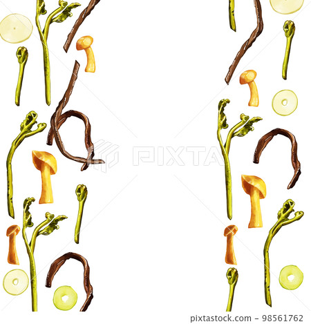 Hand-painted watercolor wild vegetable illustration square frame left and right 98561762