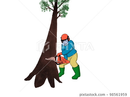 Forestry: A person who cuts trees with a chainsaw 98561959