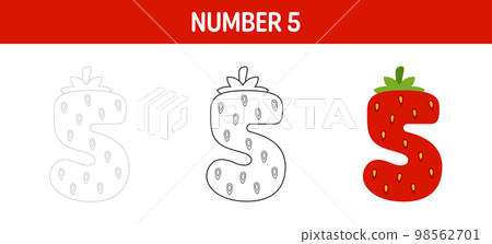 Number 5 tracing and coloring worksheet for kids Number 5 tracing and coloring worksheet for kids 98562701
