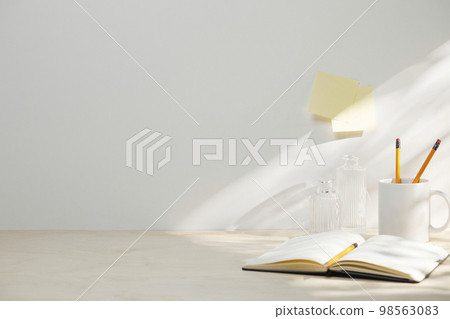 various office supplies on the desk various office supplies on the desk 98563083
