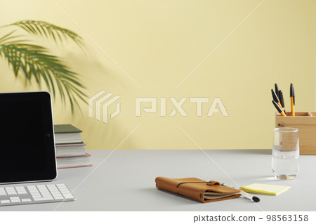 various office supplies on the desk various office supplies on the desk 98563158