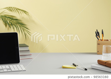 various office supplies on the desk various office supplies on the desk 98563160