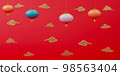 3d rendering Chinese new year day background with colorful lanterns and gold clouds. 98563404