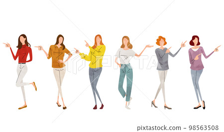 矢量插圖素材：女性人物集用手指展示 98563508