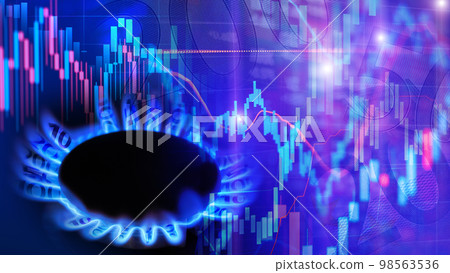 Natural gas cost growth concept with gas burners and stock charts Natural gas cost growth concept with gas burners and stock charts 98563536