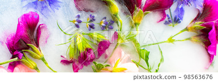 Background of frozen flowers in ice 98563676