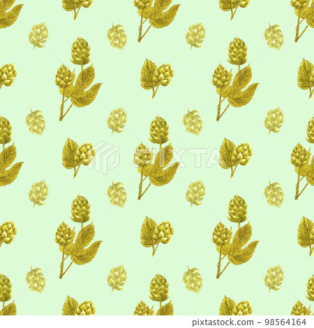 Handdrawn malt seamless pattern. Watercolor green malt on the green background. Scrapbook design, typography poster, label, banner, textile. 98564164