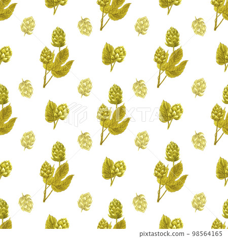 Handdrawn malt seamless pattern. Watercolor green malt on the white background. Scrapbook design, typography poster, label, banner, textile. 98564165