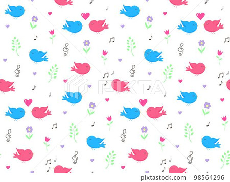 Happy birds in love seamless pattern with... - Stock Illustration ...