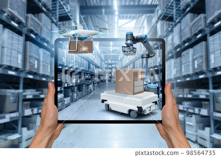 Warehouse manager with digital tablet Warehouse manager with digital tablet 98564735