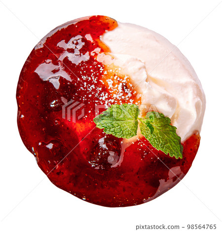 Sweet cherry jam dessert with cream Sweet cherry jam dessert with cream 98564765