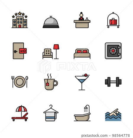 Hotel icon sets, Lineal color icons Hotel icon sets, Lineal color icons 98564778
