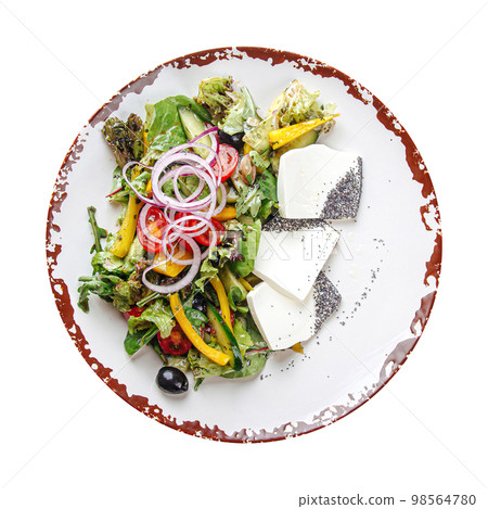 Mediterranean salad with fresh vegetables and fetax cheese Mediterranean salad with fresh vegetables and fetax cheese 98564780