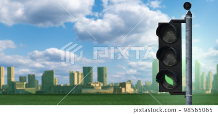 Traffic light with green leaf symbol. 98565065