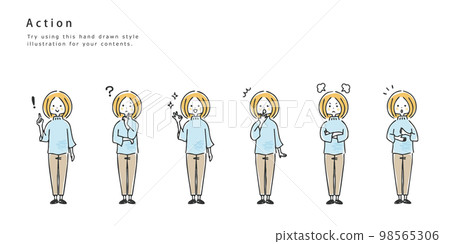 Female facial expression set whole body 98565306