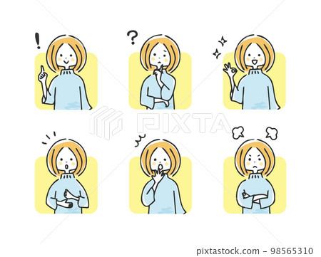 女性面部表情設置上半身 女性面部表情設置上半身 98565310